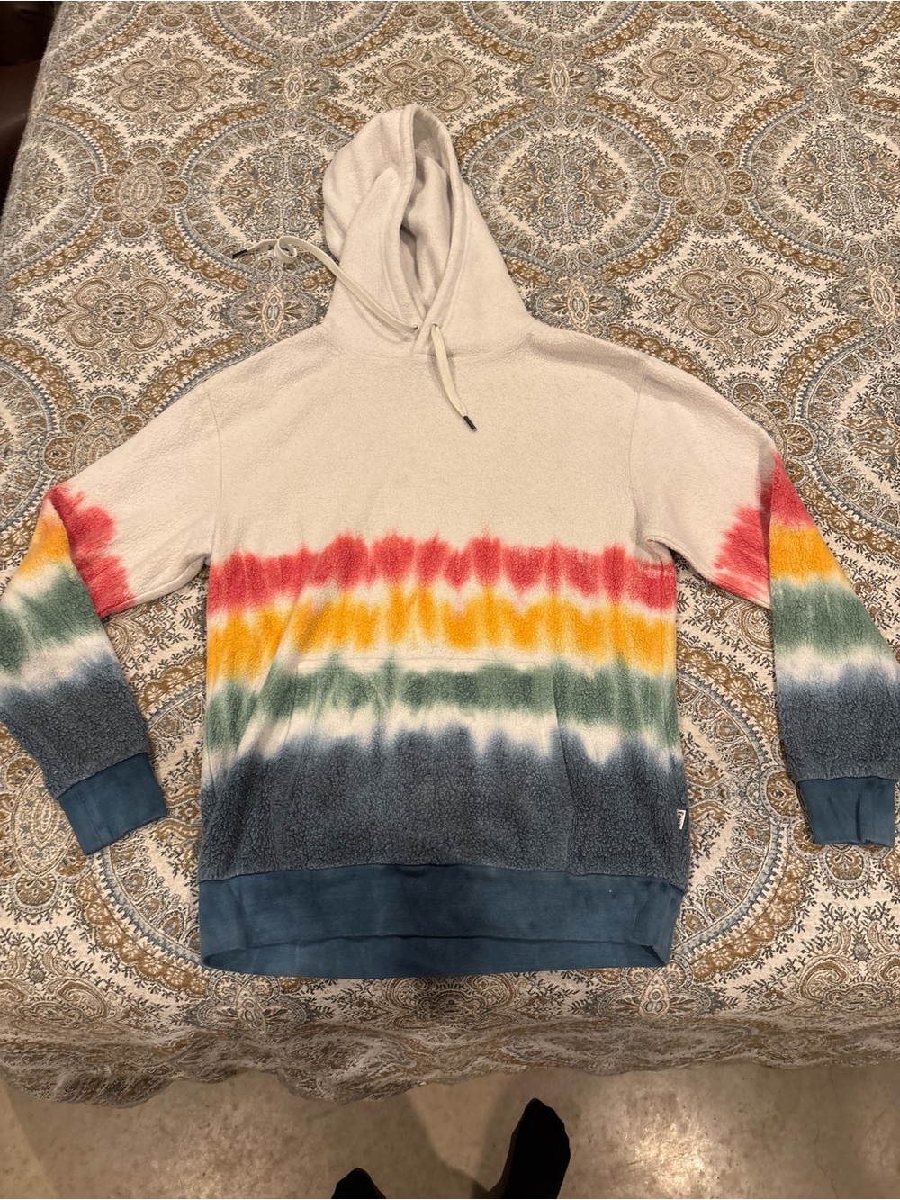 Cream Tie-Dye Stripe Hooded Pullover Sweatshirt